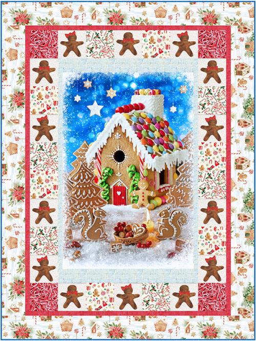 Gingerbread Houses on White B/G-Hoffman Fabrics-Digital BTY 